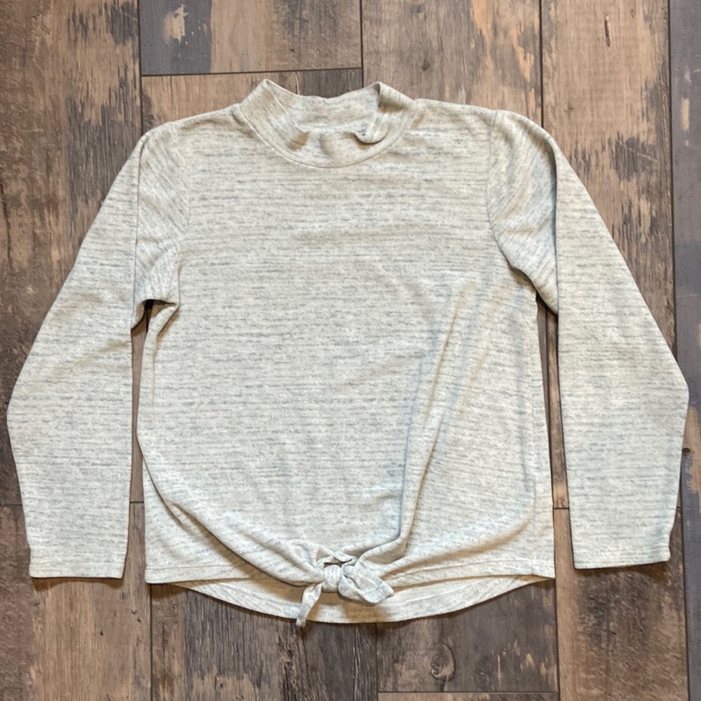 Old Navy Girls Mock Neck Tie Fleece Sweater Long-Sleeve Sweatshirt Sz 10/12 Grey